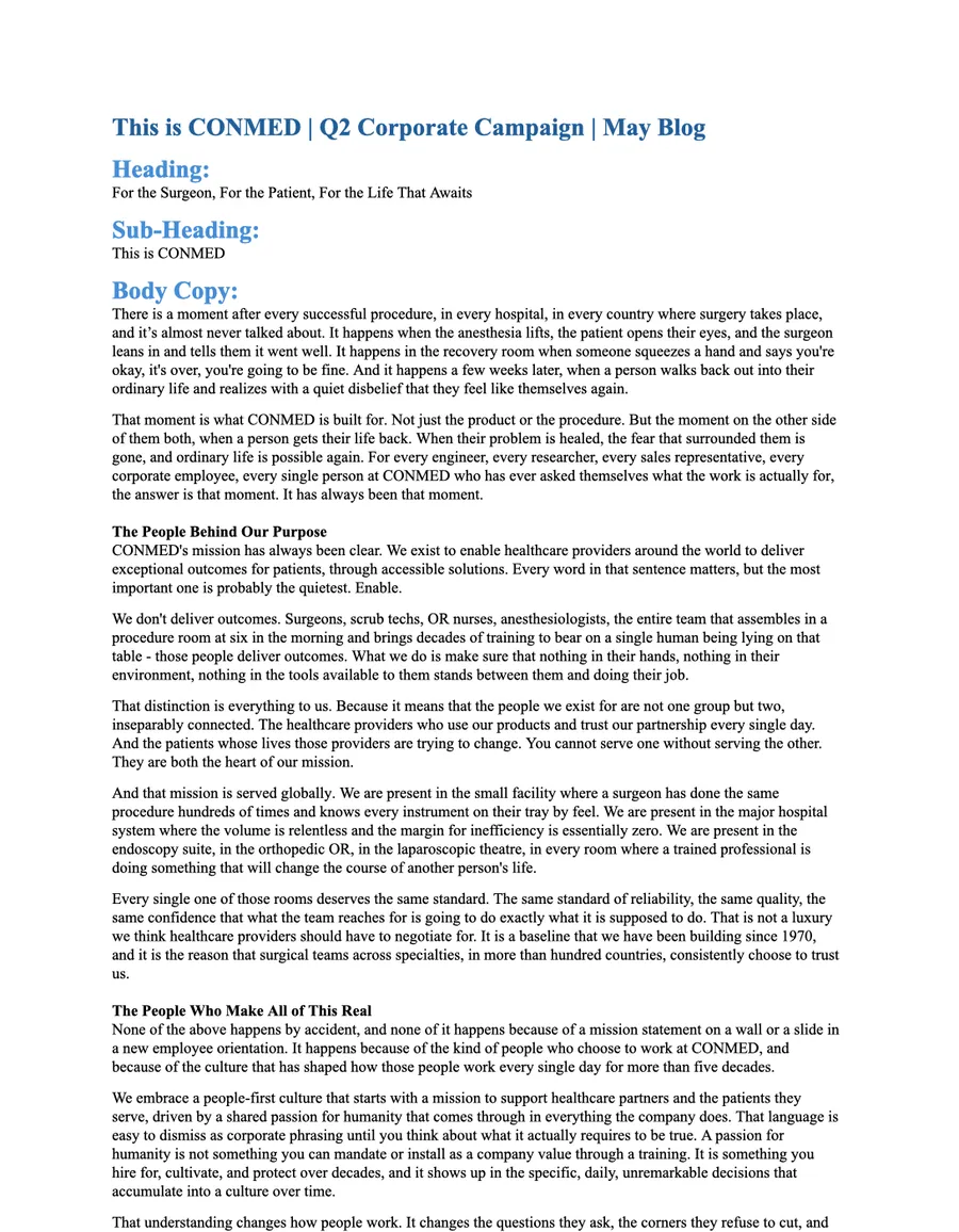 Source document for the CONMED corporate campaign blog.