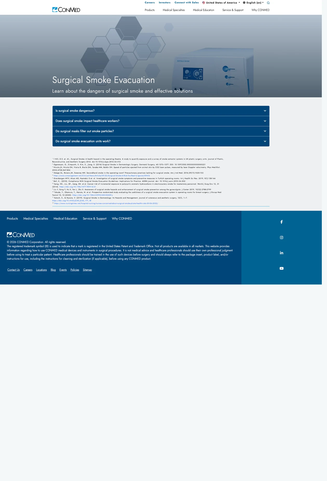 Older CONMED surgical smoke FAQ page.