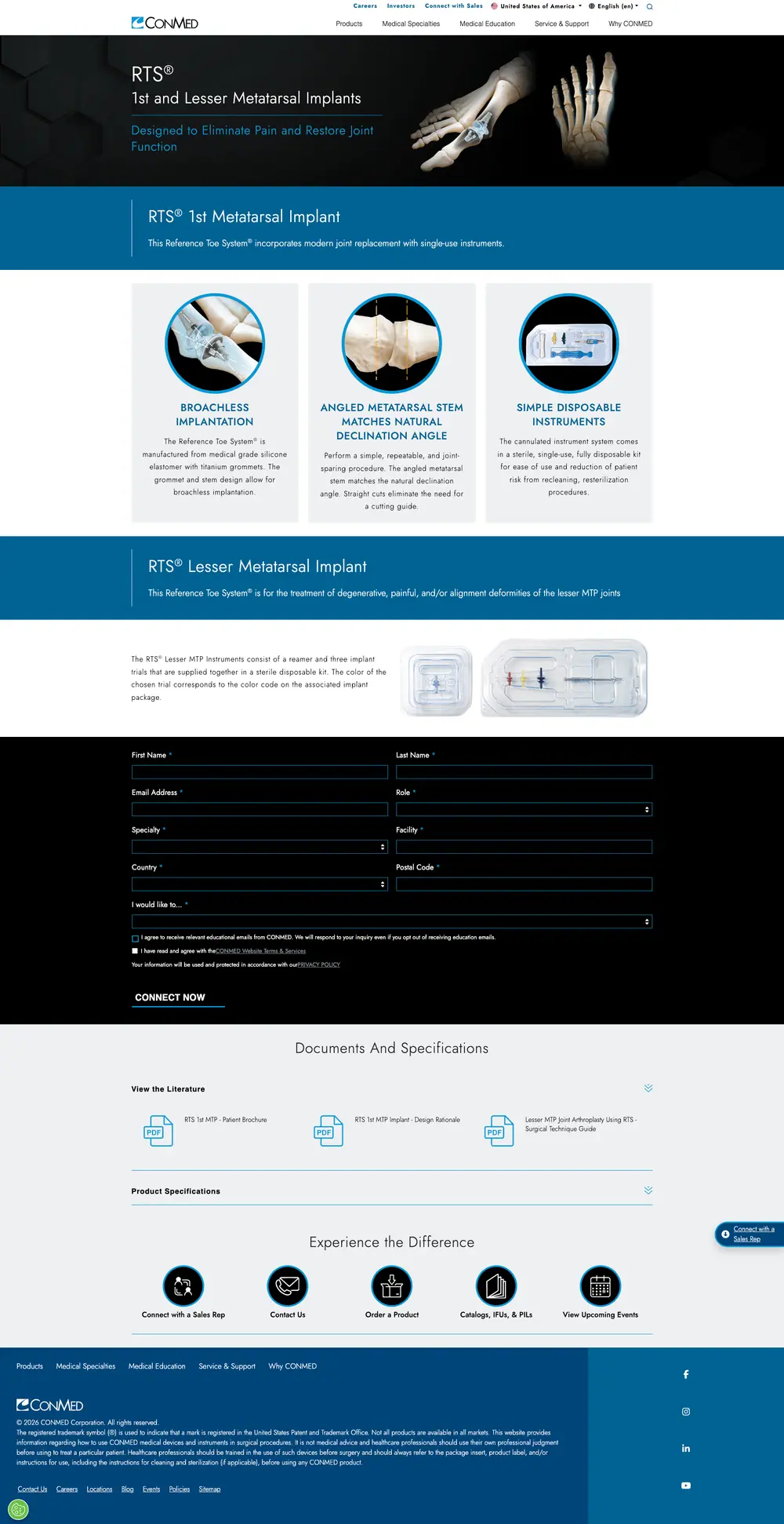 Redesigned CONMED arthroplasty product page.