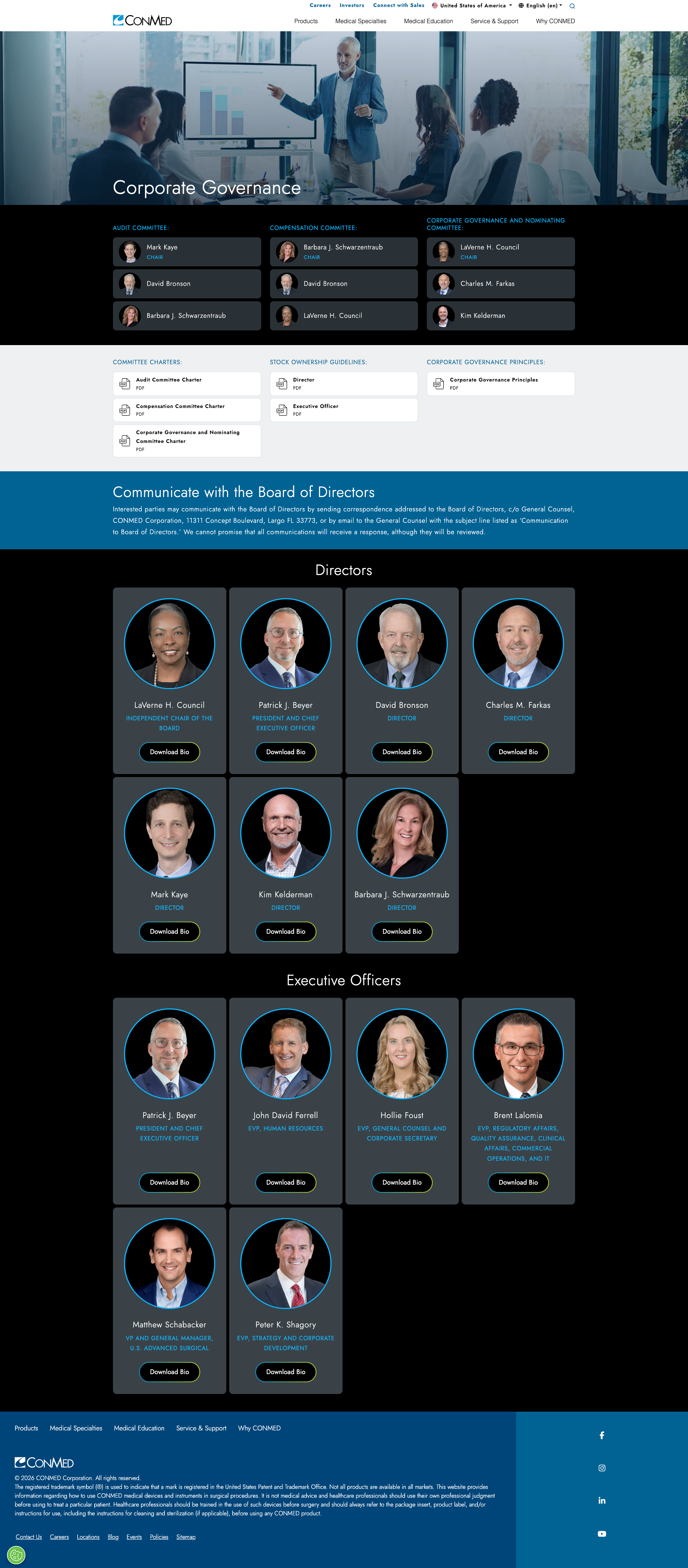 Redesigned CONMED Corporate Governance page.