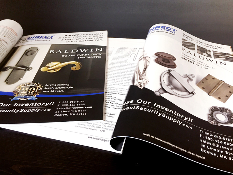 Direct Security Supply magazine ads displayed in trade publications.