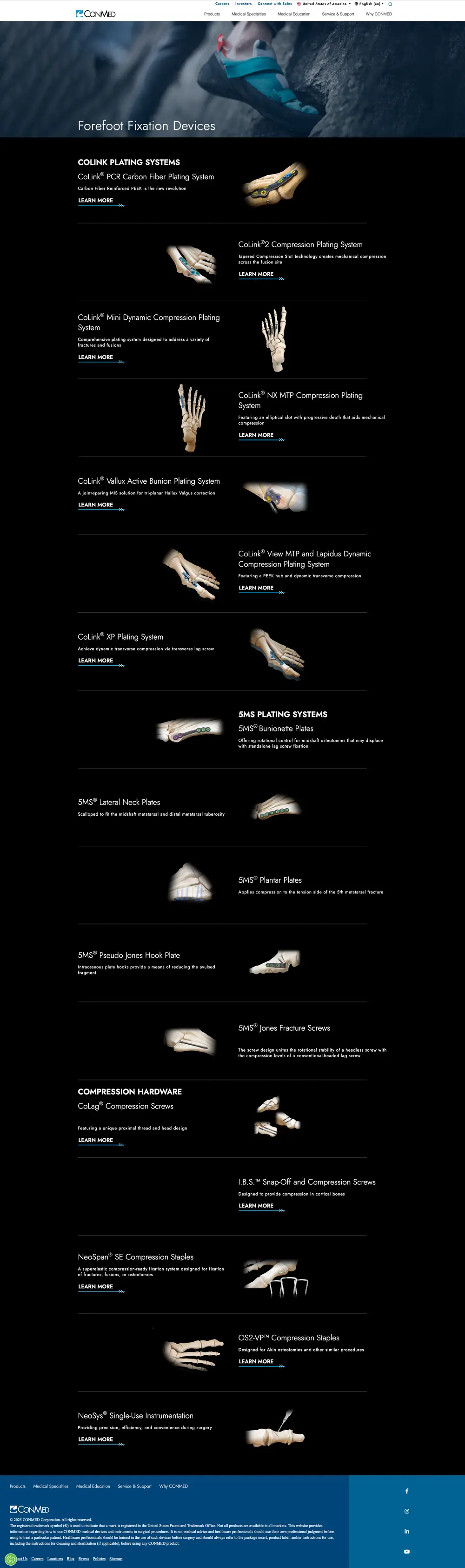 Older CONMED forefoot family page.