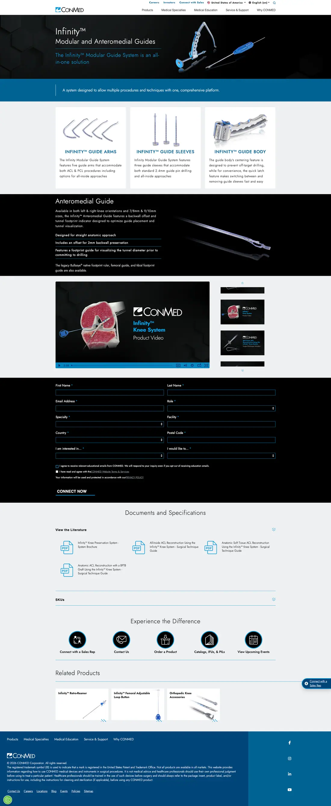 CONMED Infinity guide product page screenshot.
