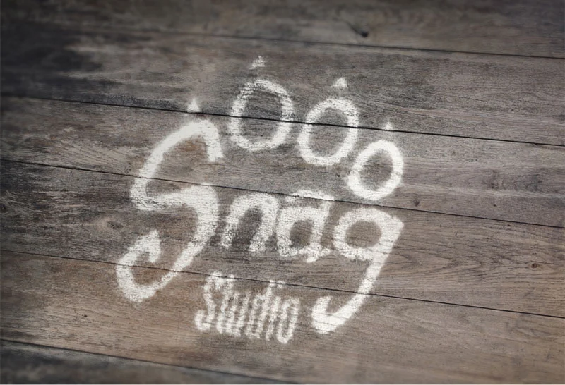 Snag logo wood mockup.