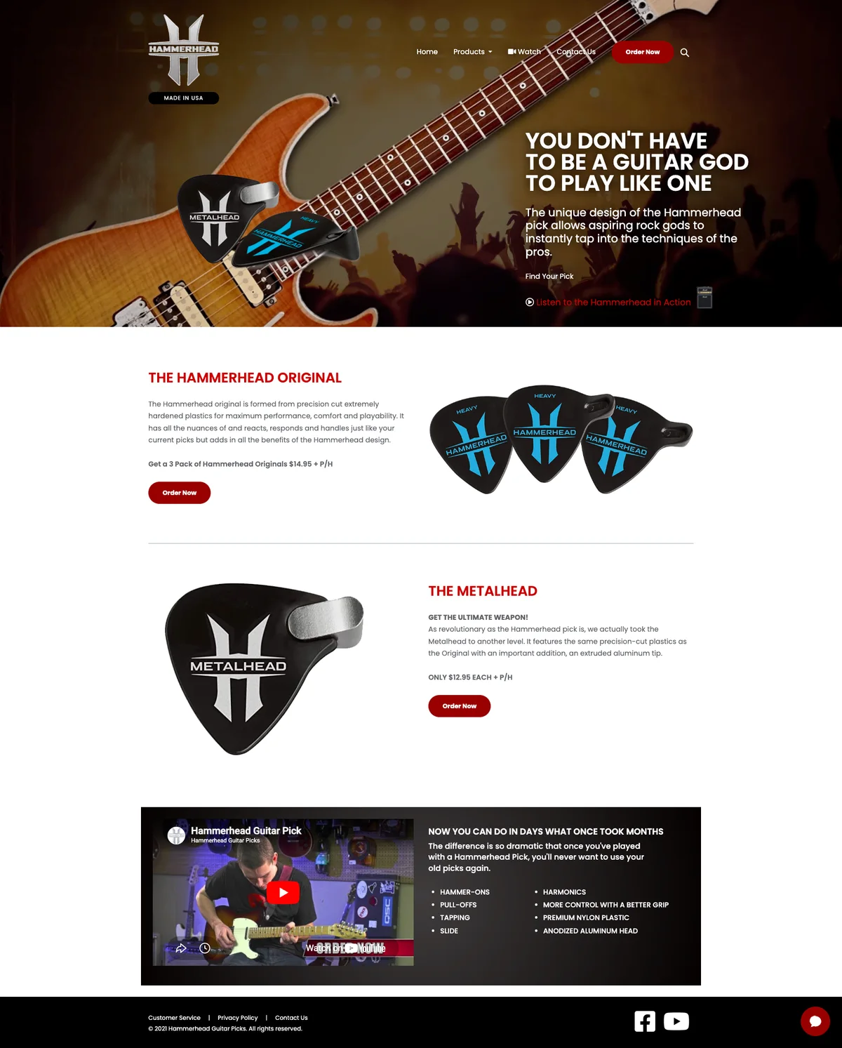 Hammerhead Guitar Picks homepage screenshot.